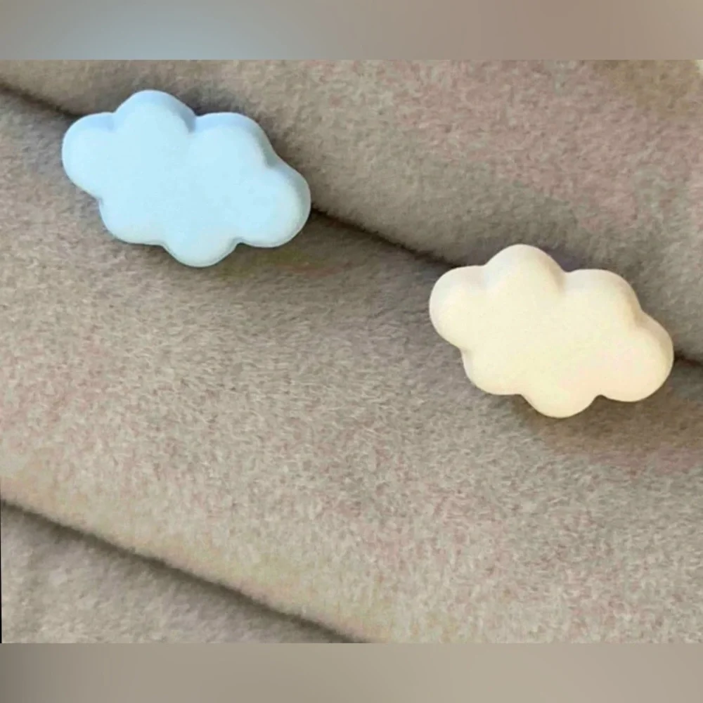Two Tone Clouds~ Cumulus Fluffy Weather Blue & White Mismatched Meteorology Stud